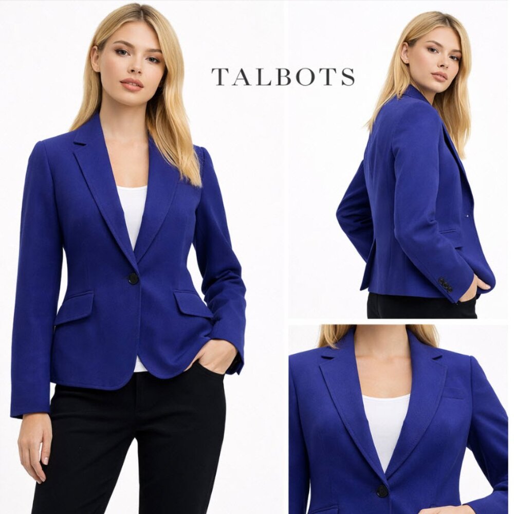 Talbots Wool Blazer Jacket Tailored Cobalt Blue Career Classic Size 4